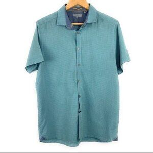 Ted Baker London Short Sleeve Button Down Teal Checkered